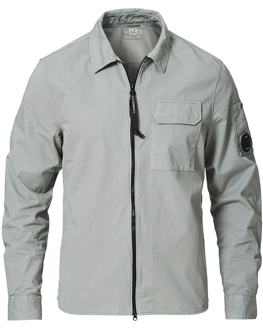 Herre | Skjorter | C.P. Company | Garment Dyed Gabardine Zip Shirt Jacket Light Grey