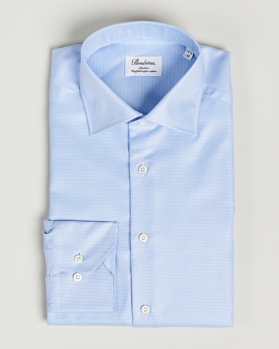 Herre | Skjorter | Stenströms | Slimline Houndstooth Shirt Light Blue