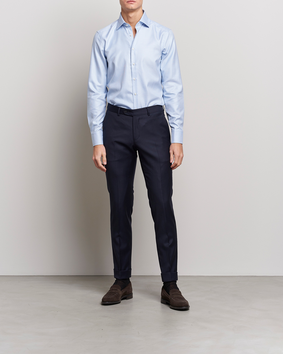 Herr |  | Stenströms | Slimline Houndstooth Shirt Light Blue