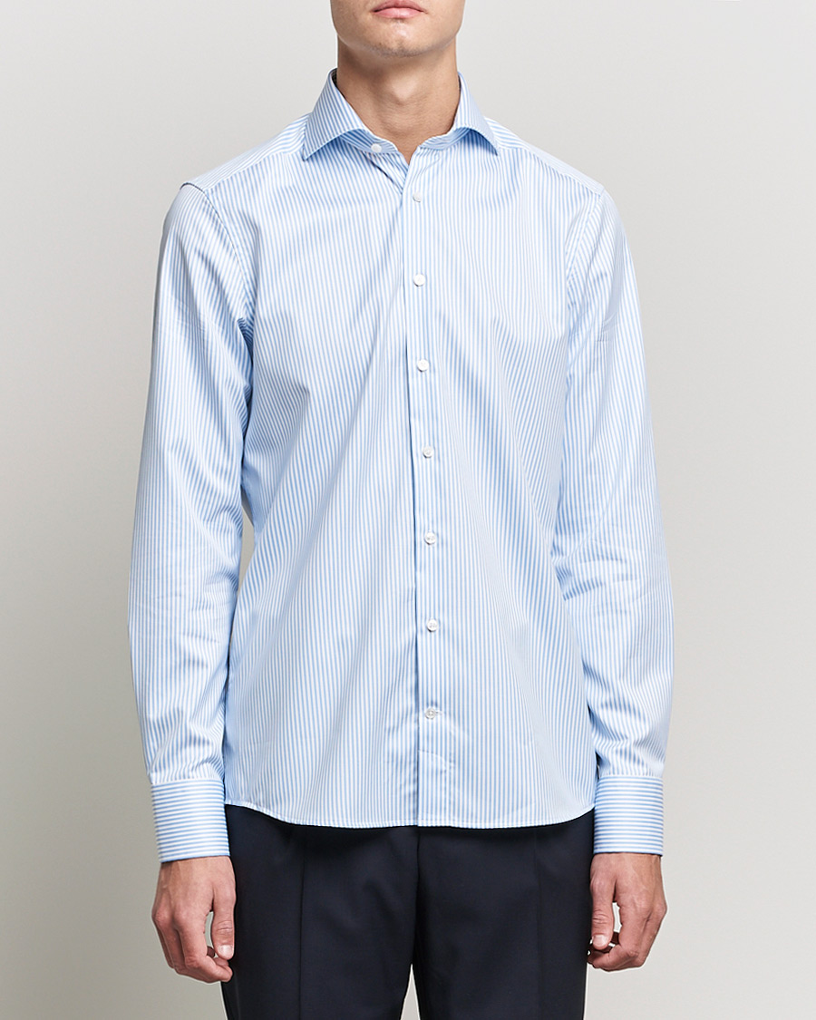 Herre | Stenströms | Stenströms | Slimline Stripe Cut Away Shirt Light Blue