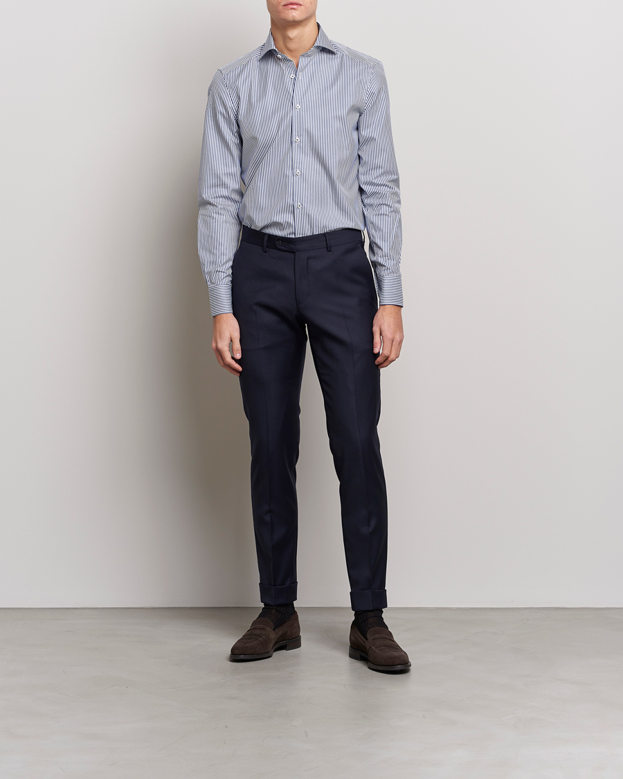 Herre | Tøj | Stenströms | Slimline Stripe Cut Away Shirt Navy