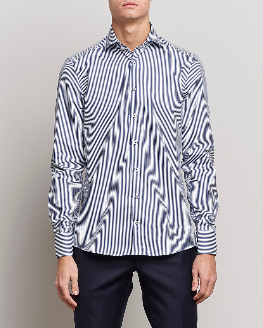 Herre | Formelle | Stenströms | Slimline Stripe Cut Away Shirt Navy