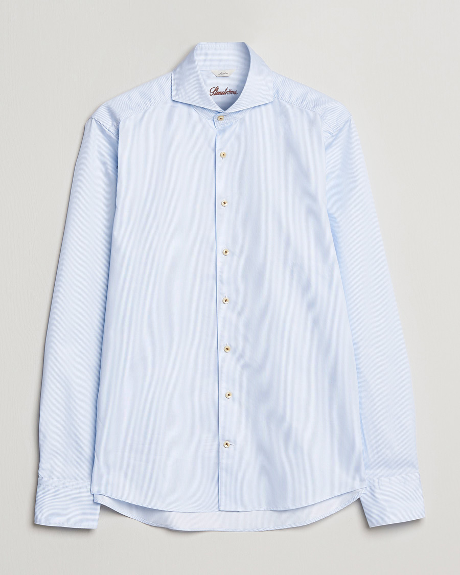 Herre | Skjorter | Stenströms | Slimline Pinstriped Casual Shirt Light Blue