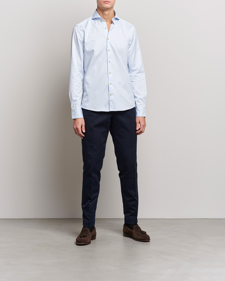 Herre | Skjorter | Stenströms | Slimline Pinstriped Casual Shirt Light Blue
