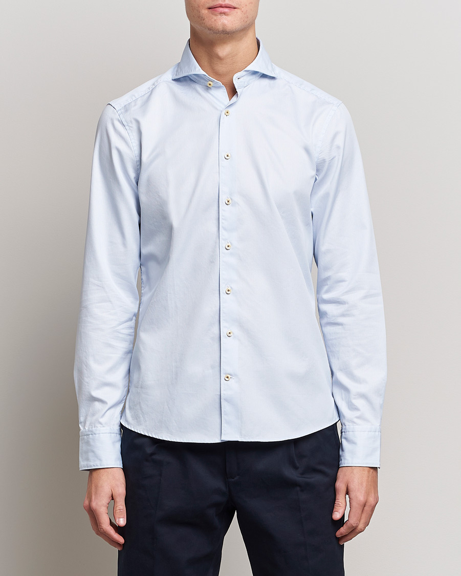 Herre | Business & Beyond | Stenströms | Slimline Pinstriped Casual Shirt Light Blue
