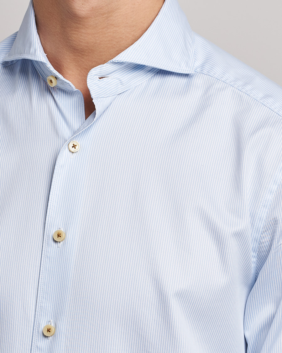 Herre | Skjorter | Stenströms | Slimline Pinstriped Casual Shirt Light Blue