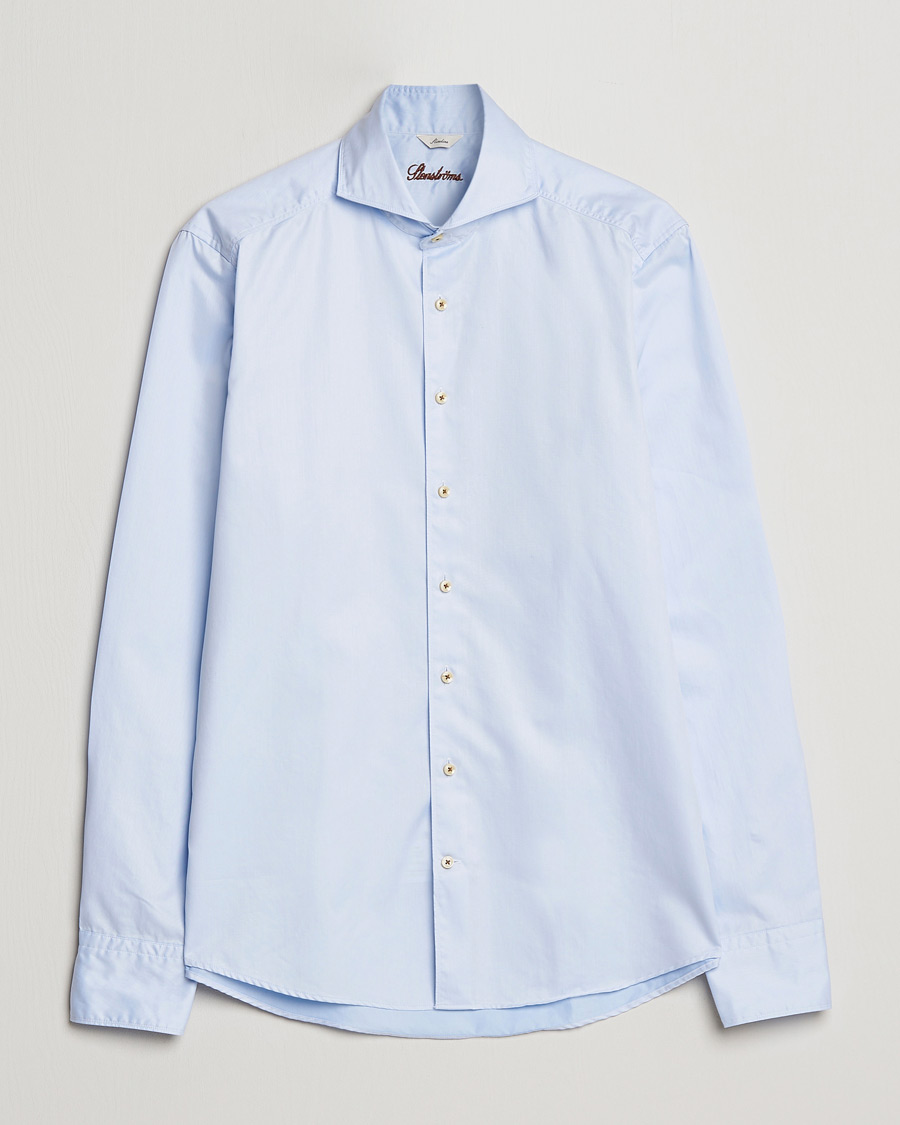Herre | Skjorter | Stenströms | Slimline Washed Cotton Shirt Light Blue