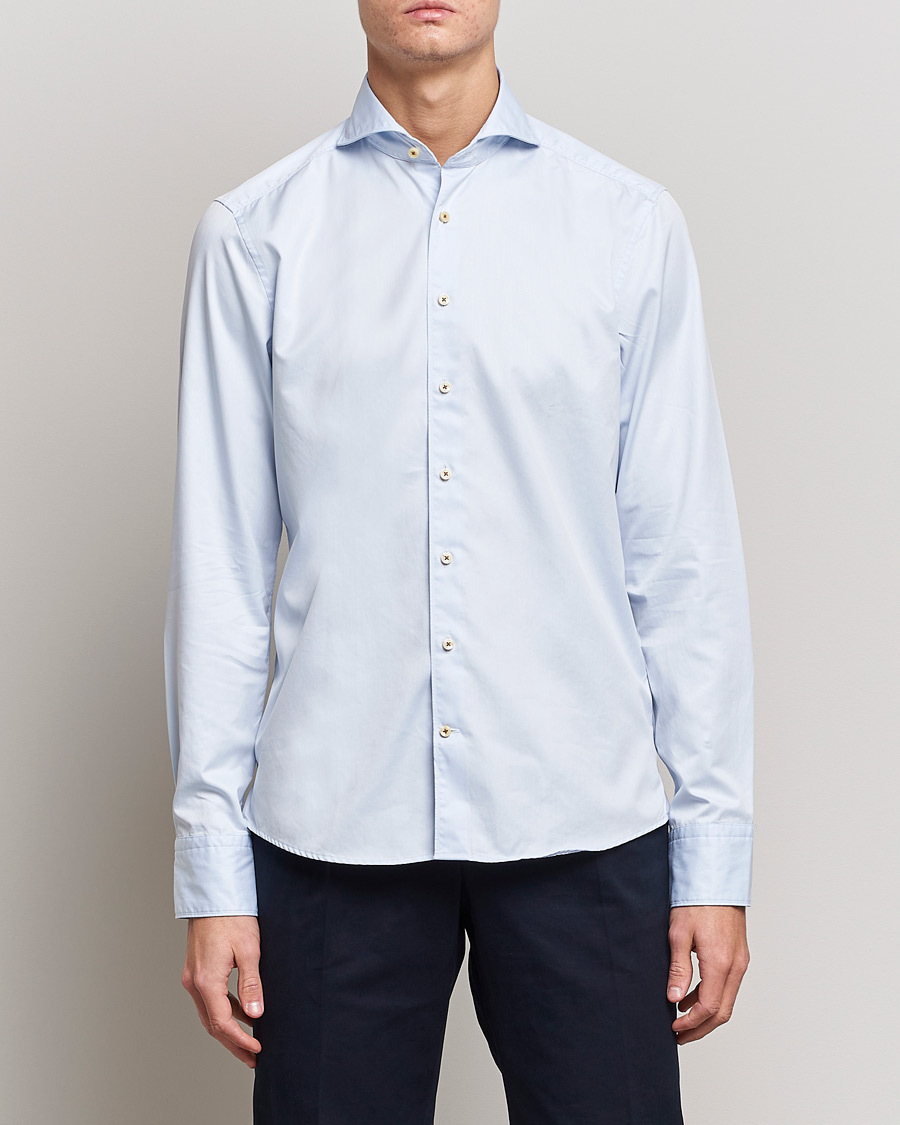 Herre | Tøj | Stenströms | Slimline Washed Cotton Shirt Light Blue