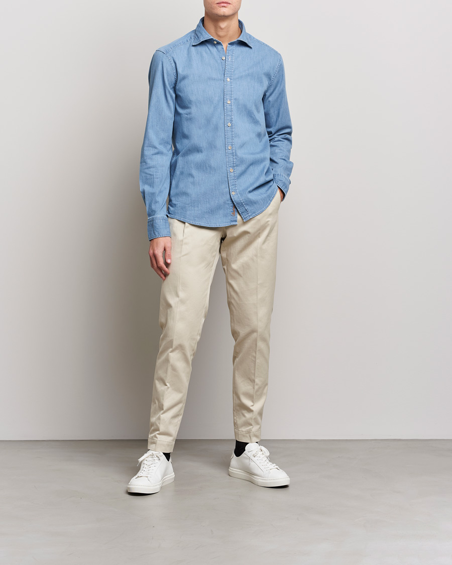 Herre | Skjorter | Stenströms | Slimline Garment Washed Shirt Light Denim