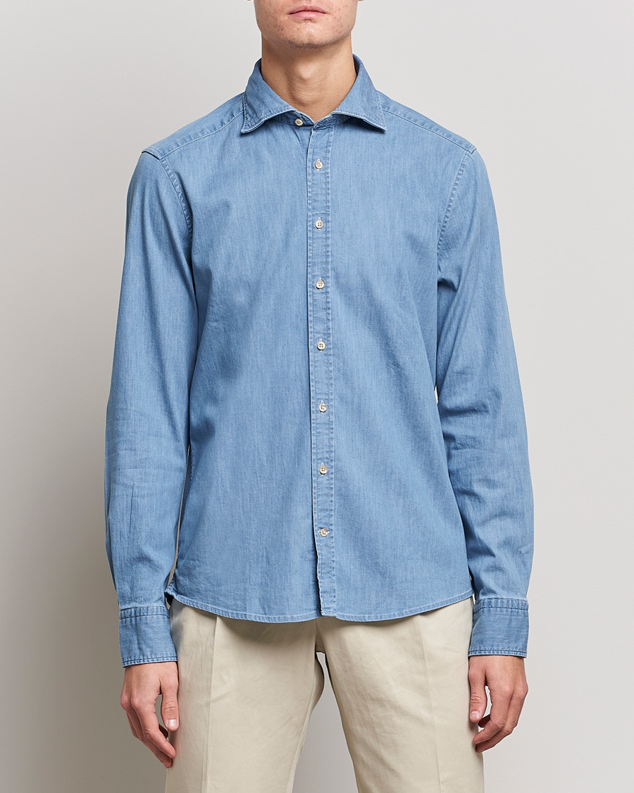Herre | Skjorter | Stenströms | Slimline Garment Washed Shirt Light Denim