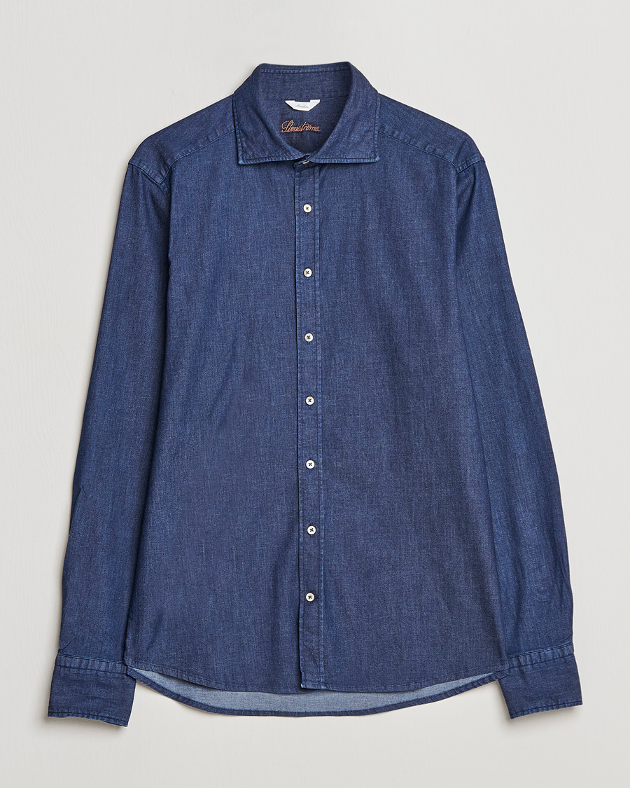Herre | Skjorter | Stenströms | Slimline Garment Washed Shirt Dark Denim