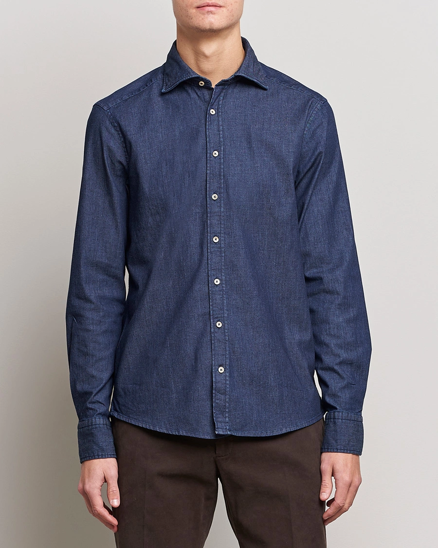 Herre | Denimskjorter | Stenströms | Slimline Garment Washed Shirt Dark Denim