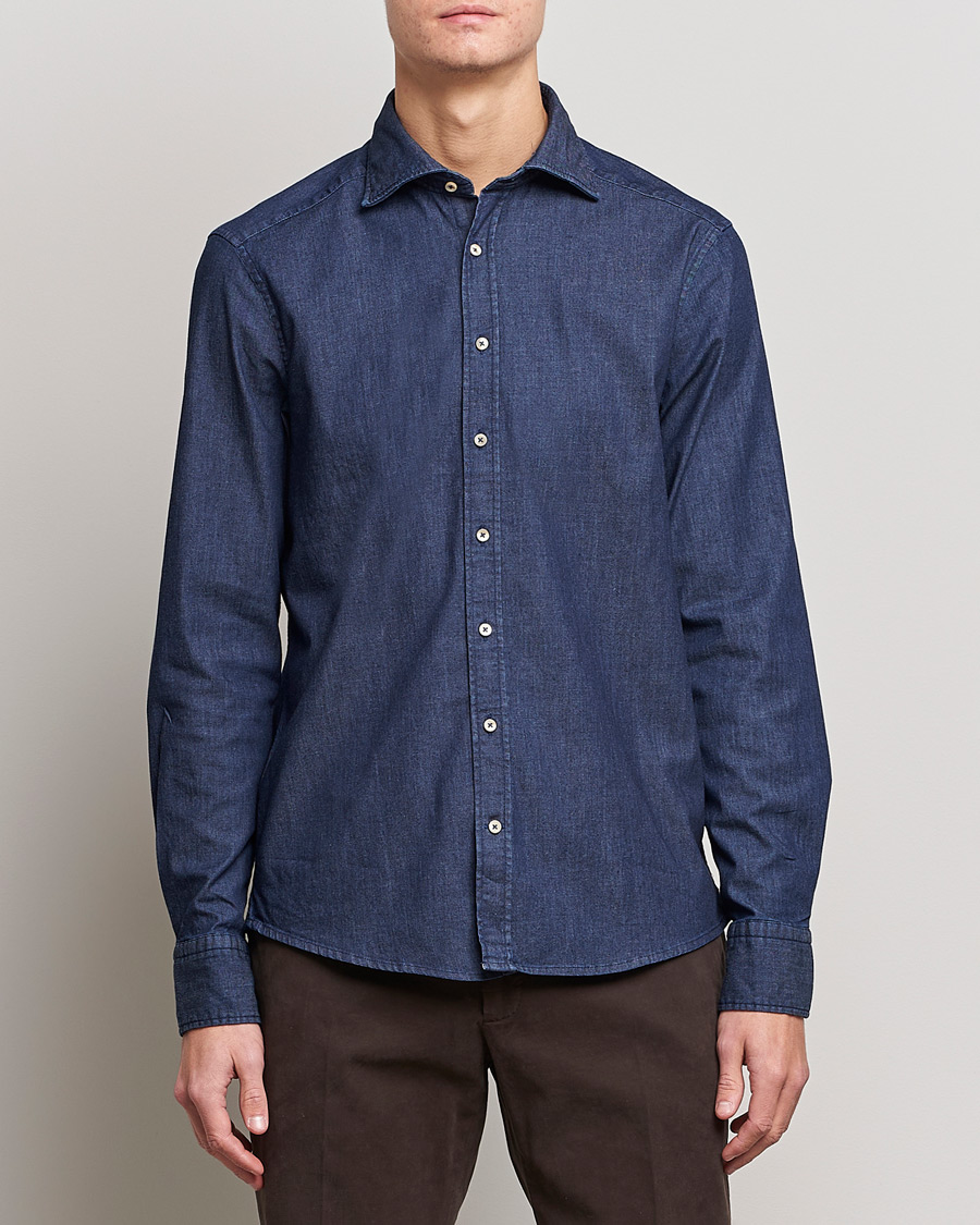 Herre | Klær | Stenströms | Slimline Garment Washed Shirt Dark Denim