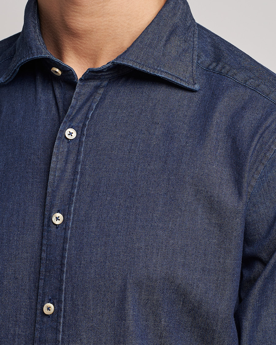 Herre | Skjorter | Stenströms | Slimline Garment Washed Shirt Dark Denim