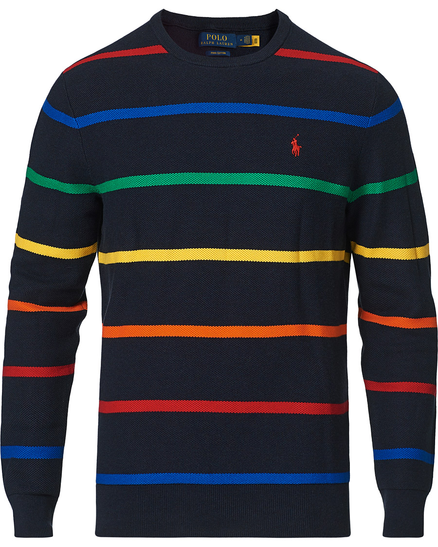 Herre | Trøjer | Polo Ralph Lauren | Pima Cotton Stripe Crew Neck Pullover Navy Multi