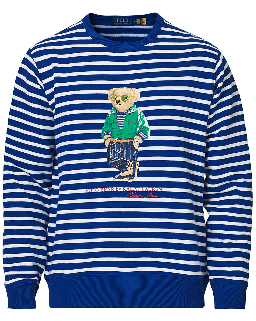 Herre | Trøjer | Polo Ralph Lauren | Fleece Heritage Bear Striped Sweatshirt Blue/White