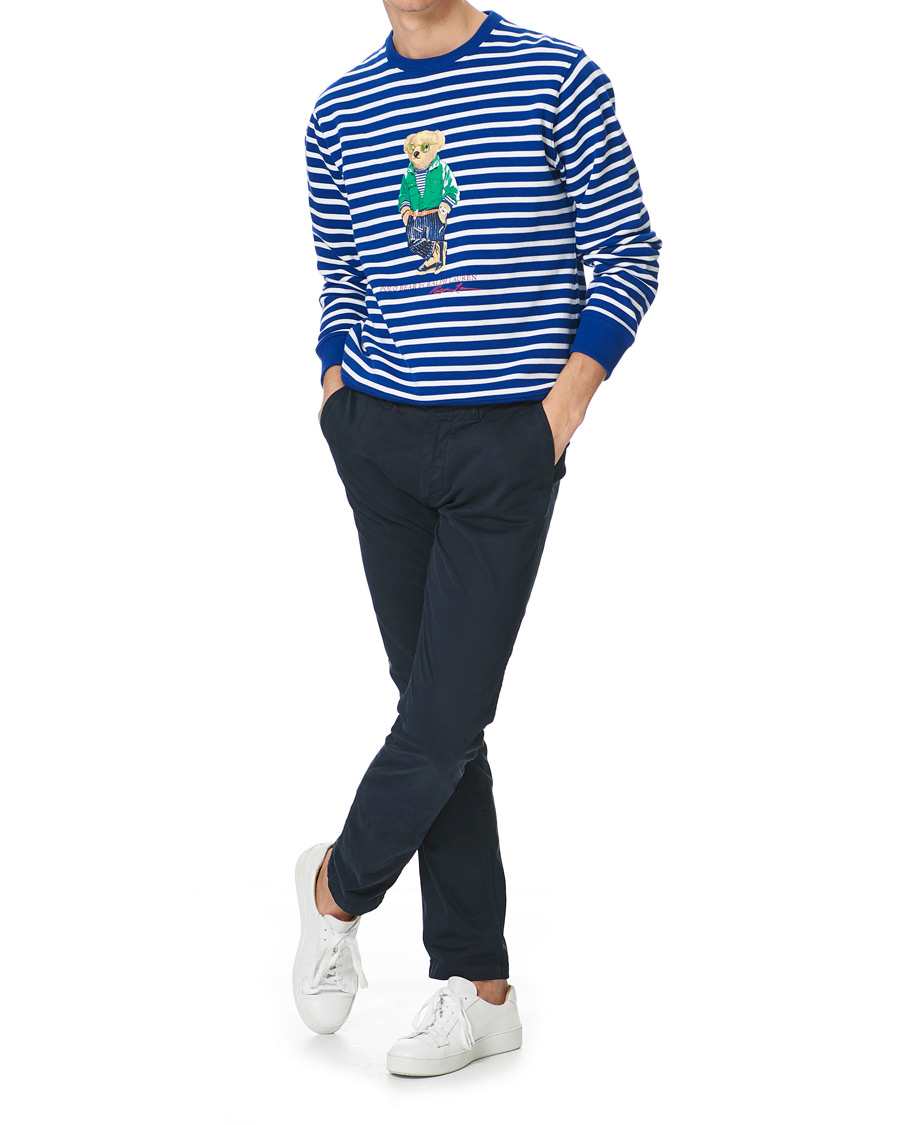 Herre | Trøjer | Polo Ralph Lauren | Fleece Heritage Bear Striped Sweatshirt Blue/White