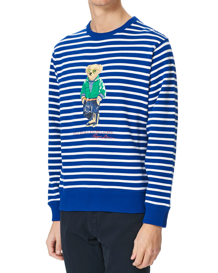 Herre | Trøjer | Polo Ralph Lauren | Fleece Heritage Bear Striped Sweatshirt Blue/White