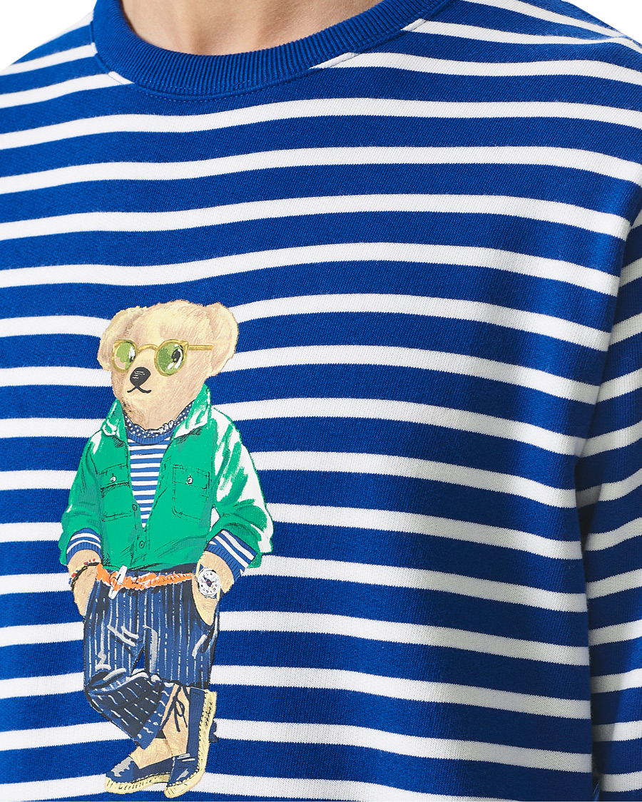 Herre | Trøjer | Polo Ralph Lauren | Fleece Heritage Bear Striped Sweatshirt Blue/White