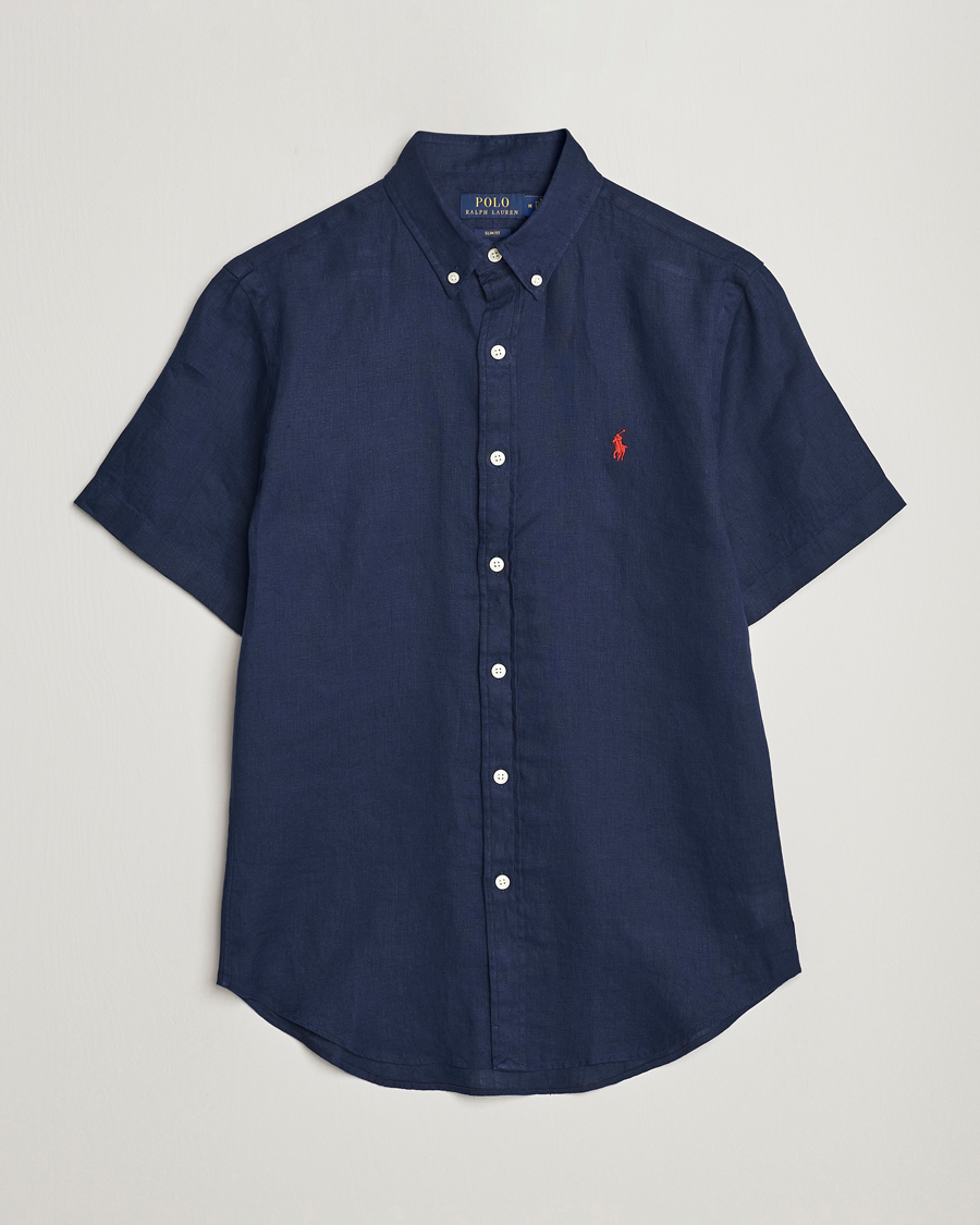 Herre | Skjorter | Polo Ralph Lauren | Slim Fit Linen Short Sleeve Shirt Newport Navy