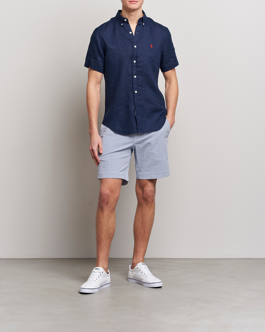 Herre | Skjorter | Polo Ralph Lauren | Slim Fit Linen Short Sleeve Shirt Newport Navy