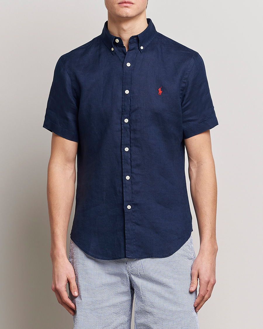 Herre | Skjorter | Polo Ralph Lauren | Slim Fit Linen Short Sleeve Shirt Newport Navy