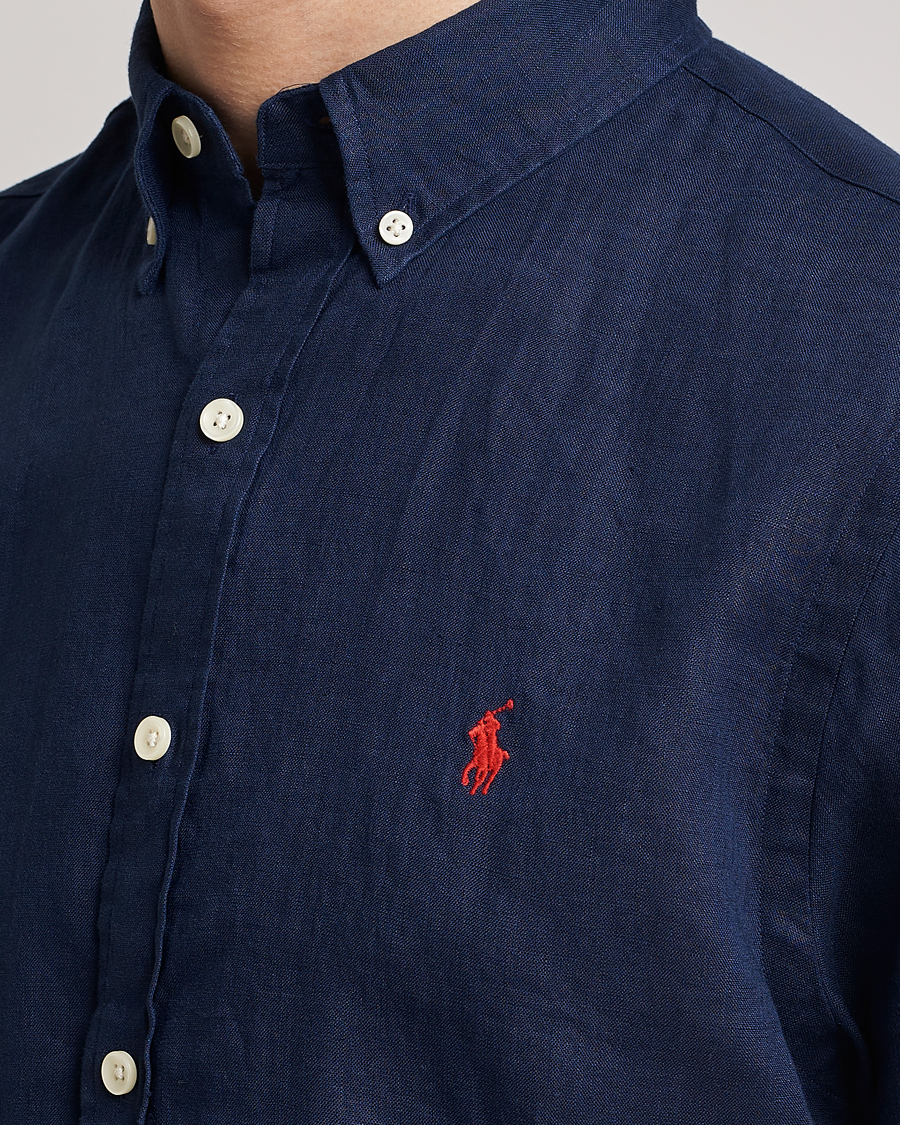 Herre | Skjorter | Polo Ralph Lauren | Slim Fit Linen Short Sleeve Shirt Newport Navy
