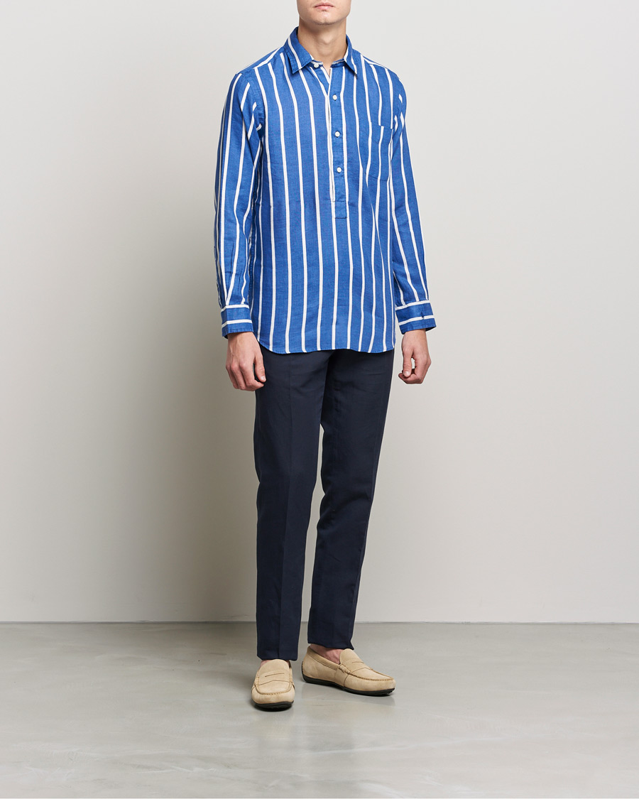 Herre | Skjorter | Polo Ralph Lauren | Linen Striped Popover Shirt Navy/White