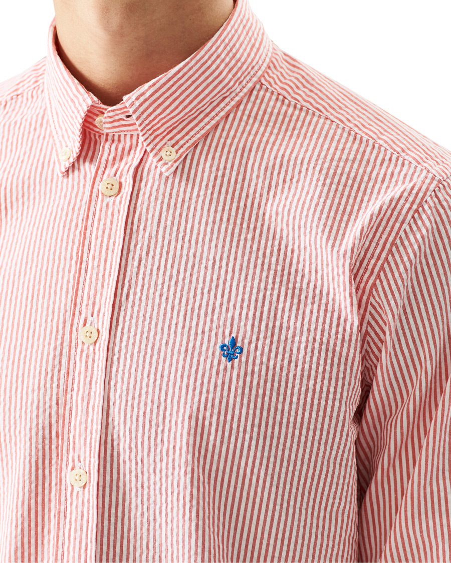 Herre | Skjorter | Morris | Seersucker Striped Button Down Shirt Orange