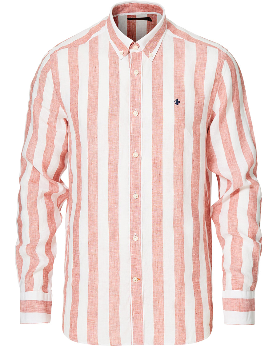 Herre | Skjorter | Morris | Douglas Striped Linen Button Down Shirt Orange