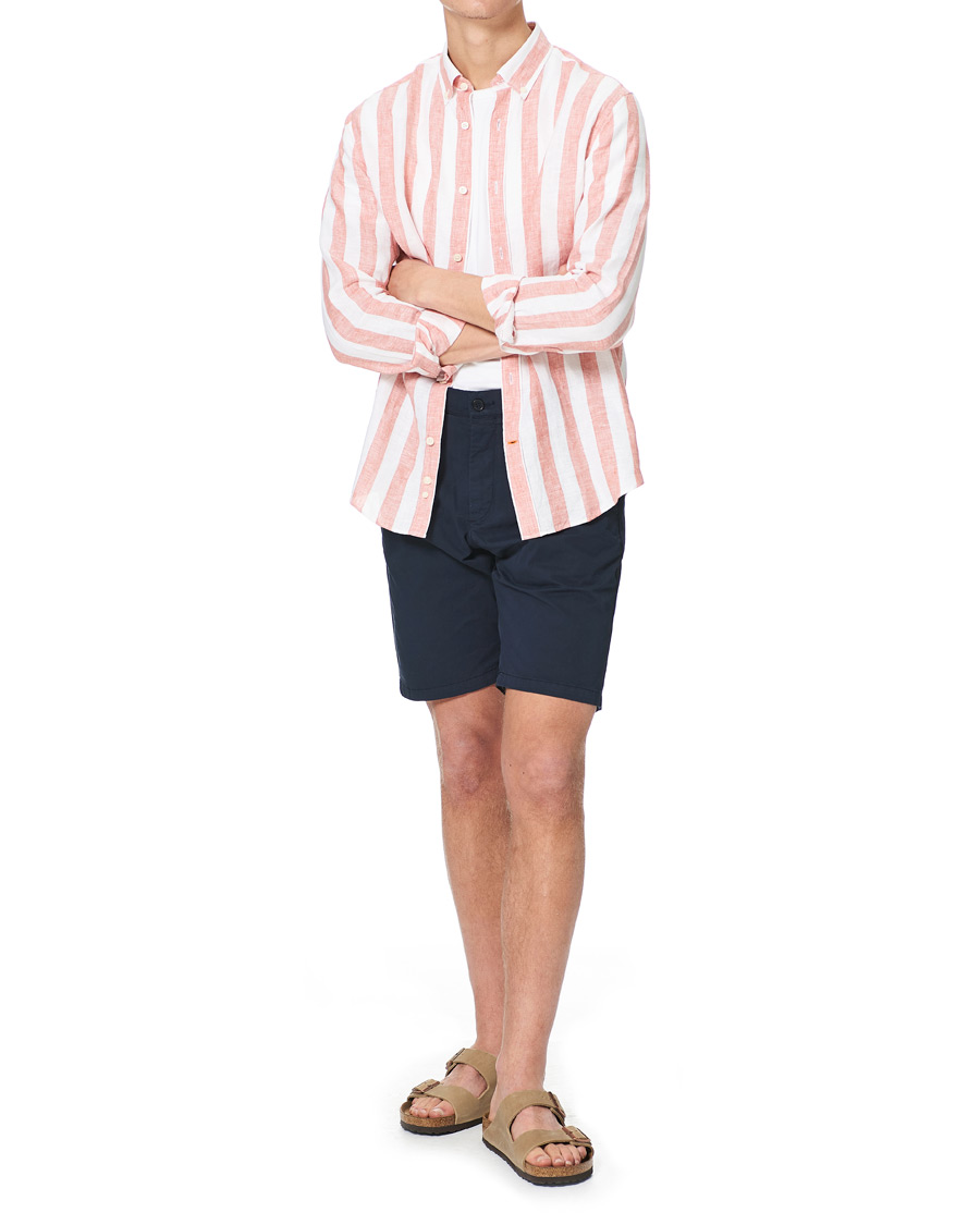 Herre | Skjorter | Morris | Douglas Striped Linen Button Down Shirt Orange