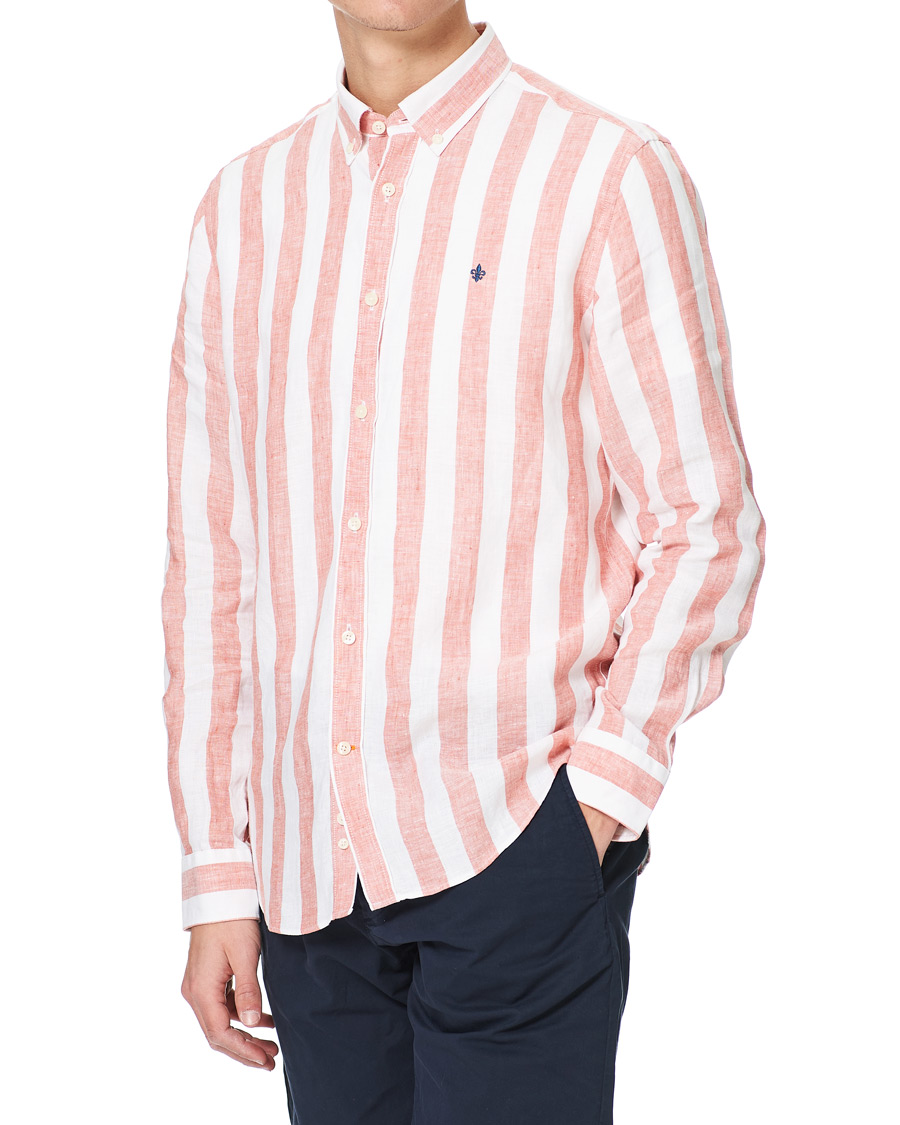 Herre | Skjorter | Morris | Douglas Striped Linen Button Down Shirt Orange