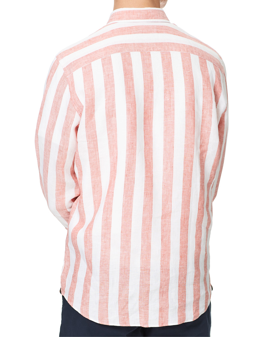 Herre | Skjorter | Morris | Douglas Striped Linen Button Down Shirt Orange