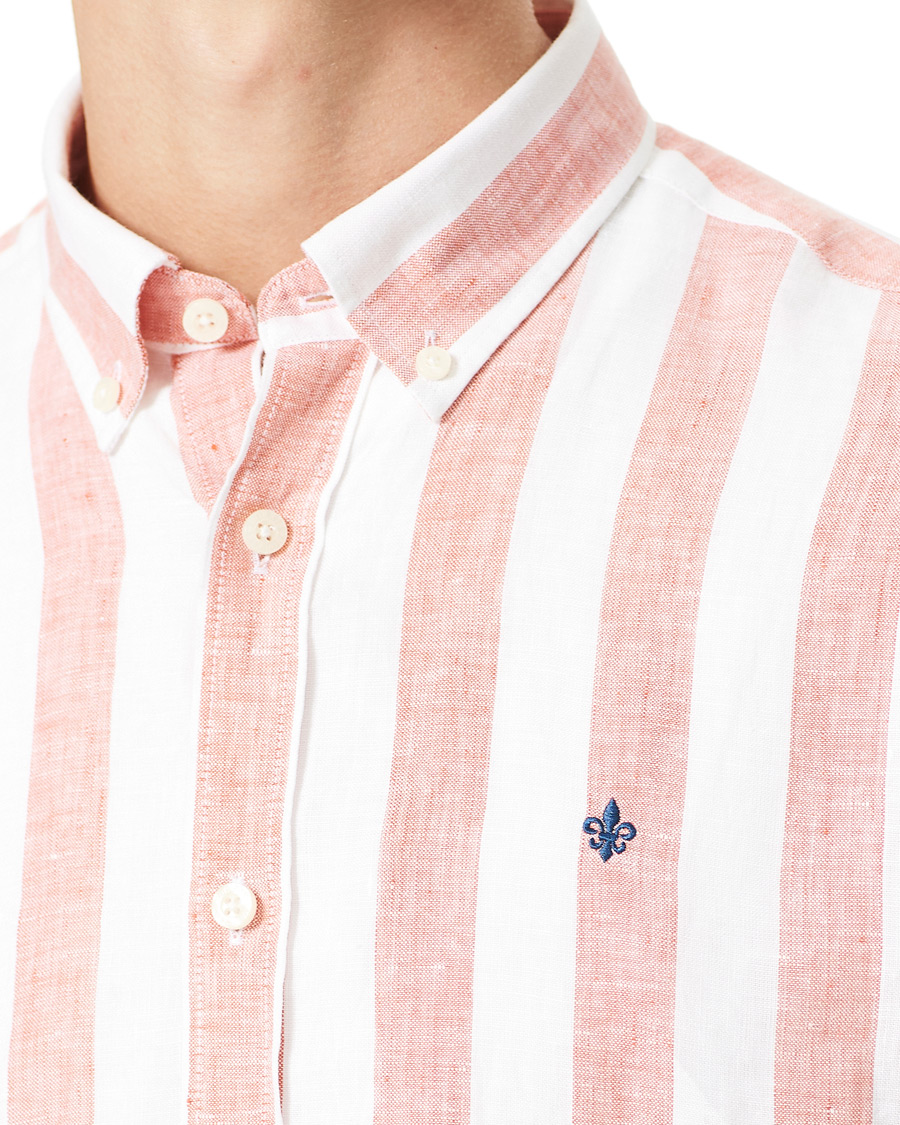 Herre | Skjorter | Morris | Douglas Striped Linen Button Down Shirt Orange