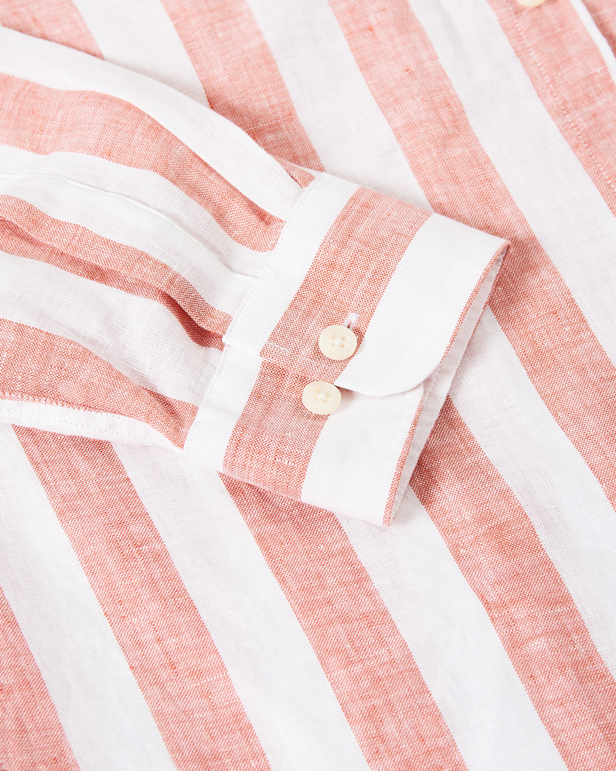 Herre | Skjorter | Morris | Douglas Striped Linen Button Down Shirt Orange