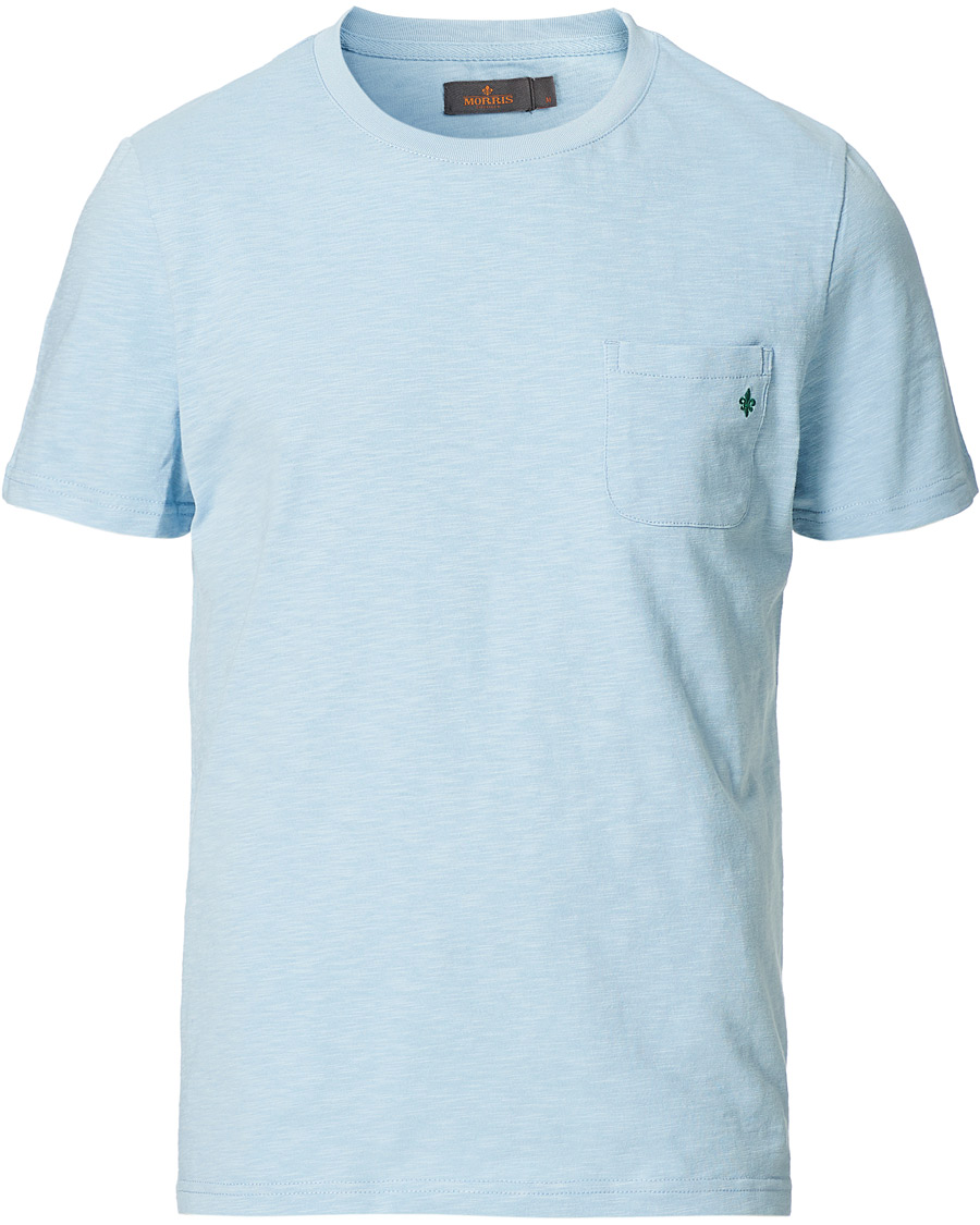 Herre | T-Shirts | Morris | Lily Slub Pocket Crew Neck Tee Light Blue