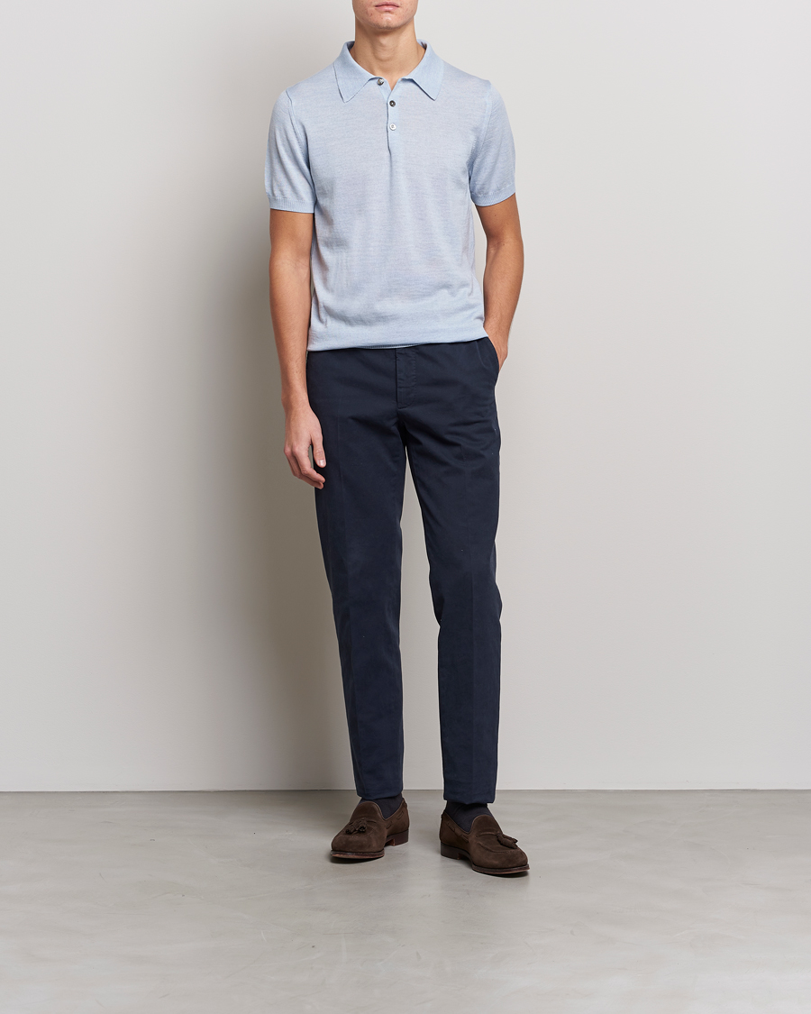 Herre | Trøjer | Morris Heritage | Short Sleeve Knitted Polo Shirt Blue