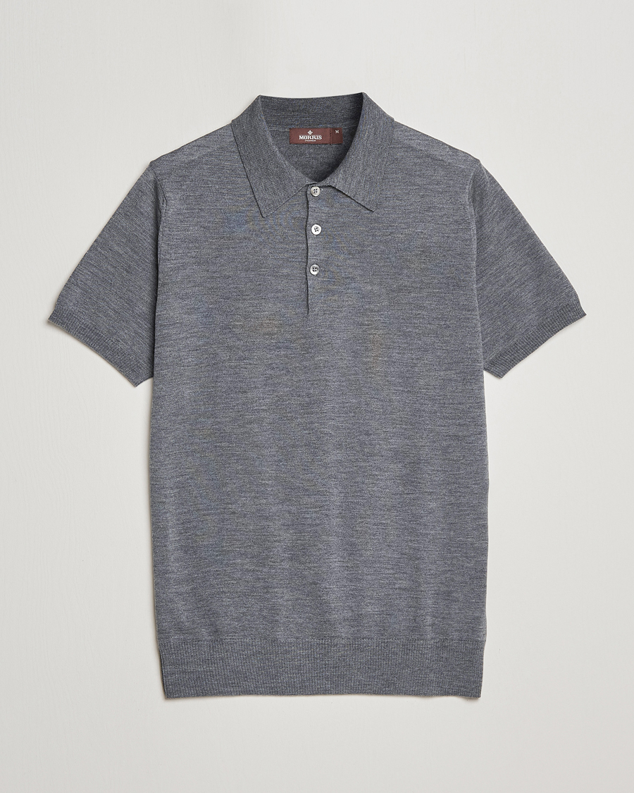 Herre | Trøjer | Morris Heritage | Short Sleeve Knitted Polo Shirt Grey