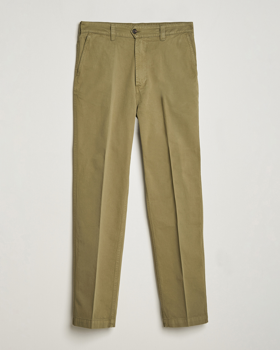 Herre | Bukser | Drake's | Flat Front Cotton Chino Olive