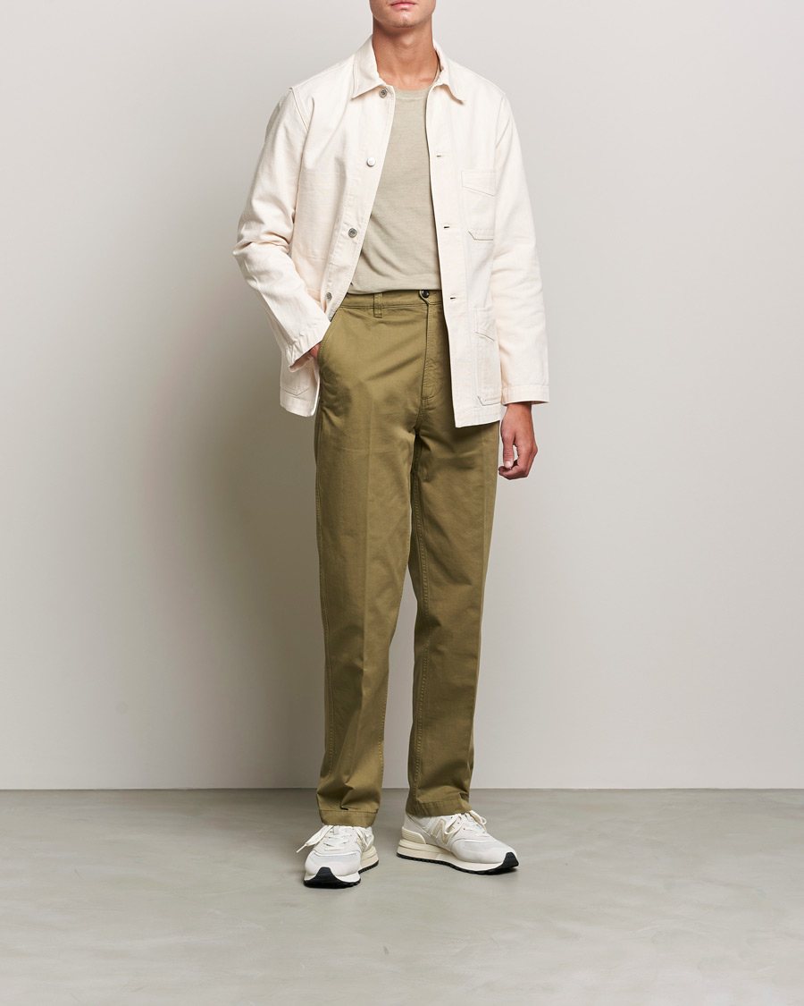 Herre | Bukser | Drake's | Flat Front Cotton Chino Olive