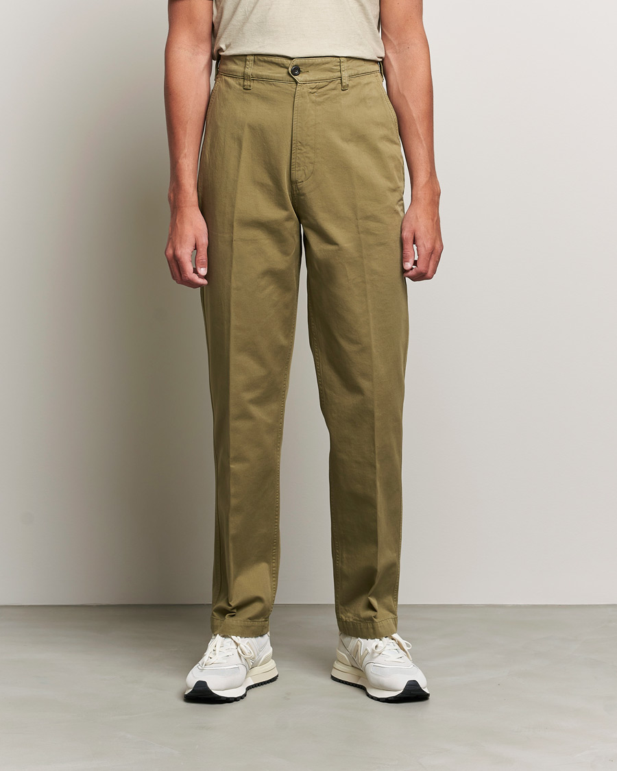 Herre | Chinos | Drake's | Flat Front Cotton Chino Olive