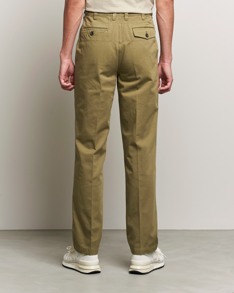 Herre | Bukser | Drake's | Flat Front Cotton Chino Olive