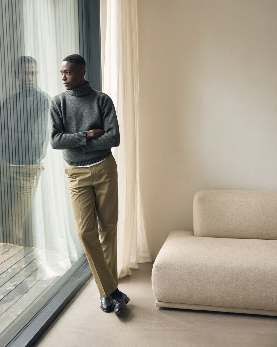 Herre | Bukser | Drake's | Flat Front Cotton Chino Olive