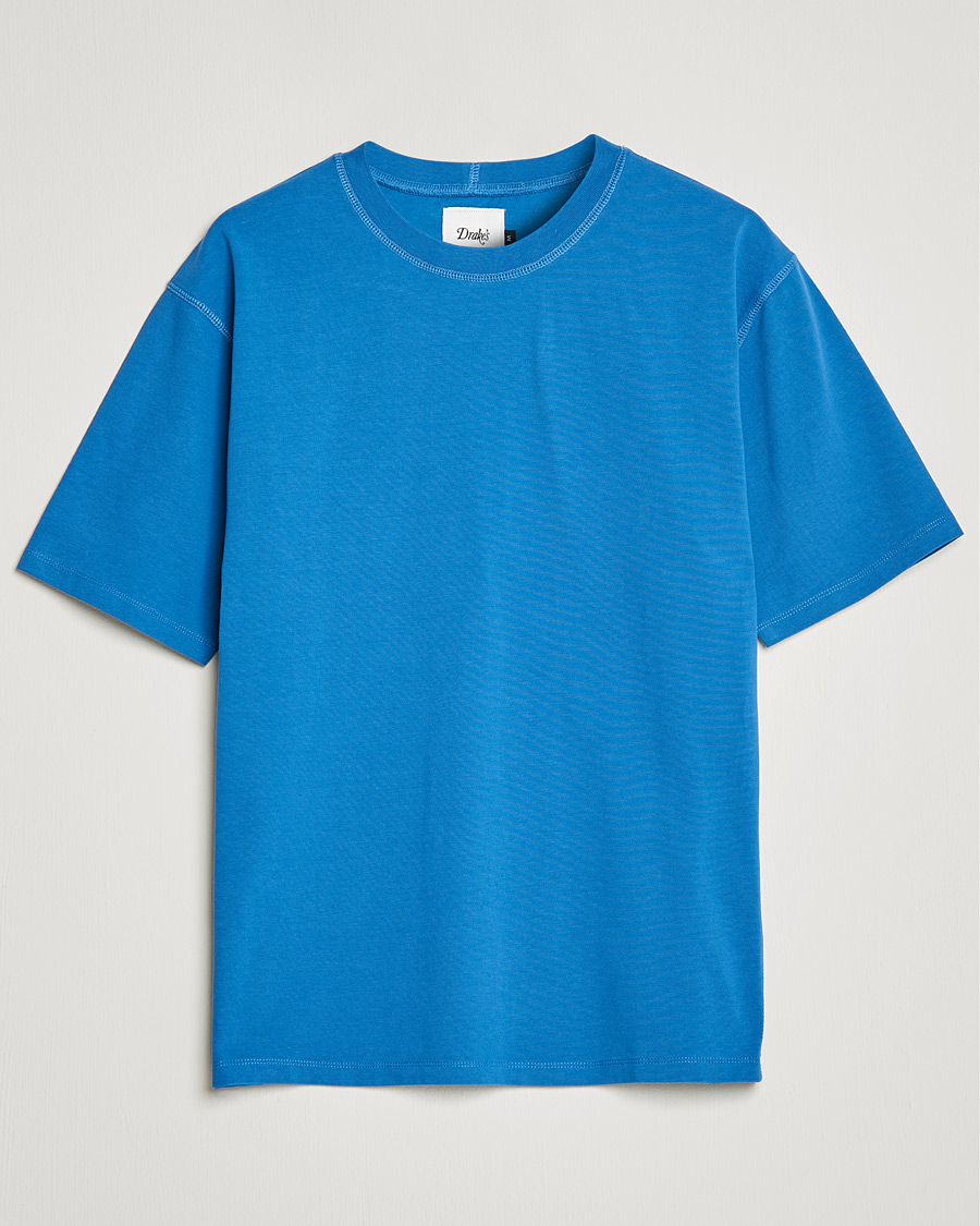 Herre | T-Shirts | Drake's | Cotton Hiking Tee Blue