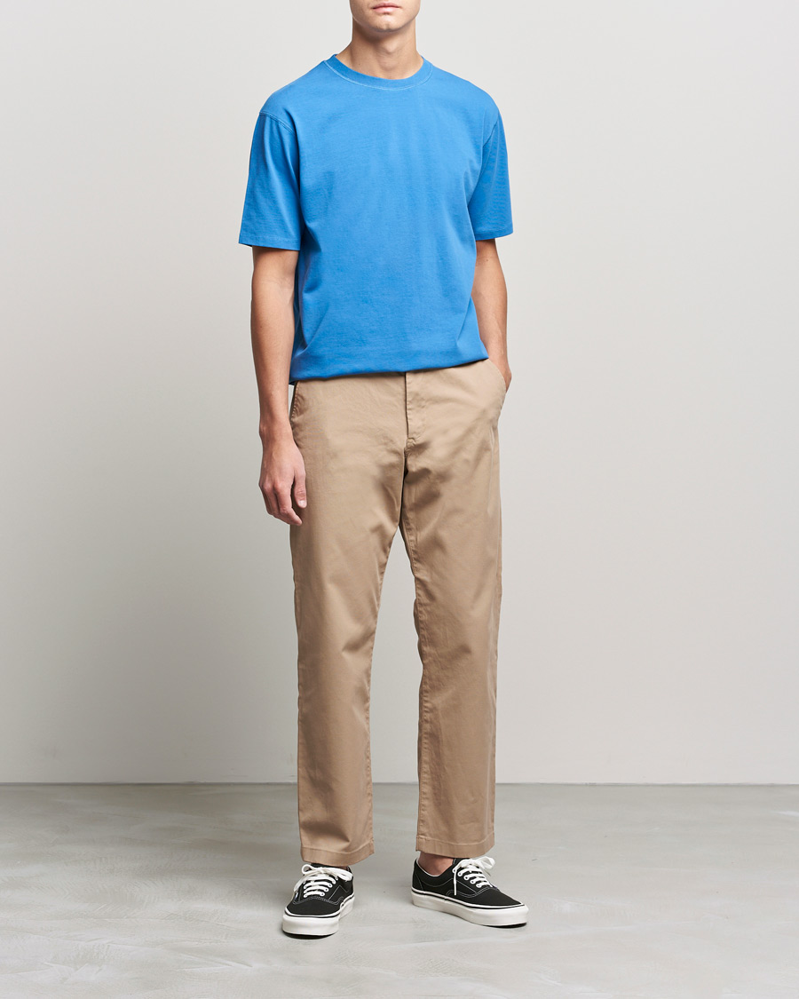 Herre | T-Shirts | Drake's | Cotton Hiking Tee Blue