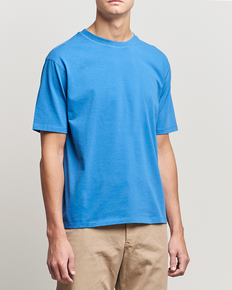 Herre | T-Shirts | Drake's | Cotton Hiking Tee Blue