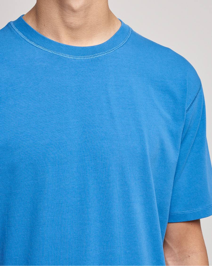 Herre | T-Shirts | Drake's | Cotton Hiking Tee Blue