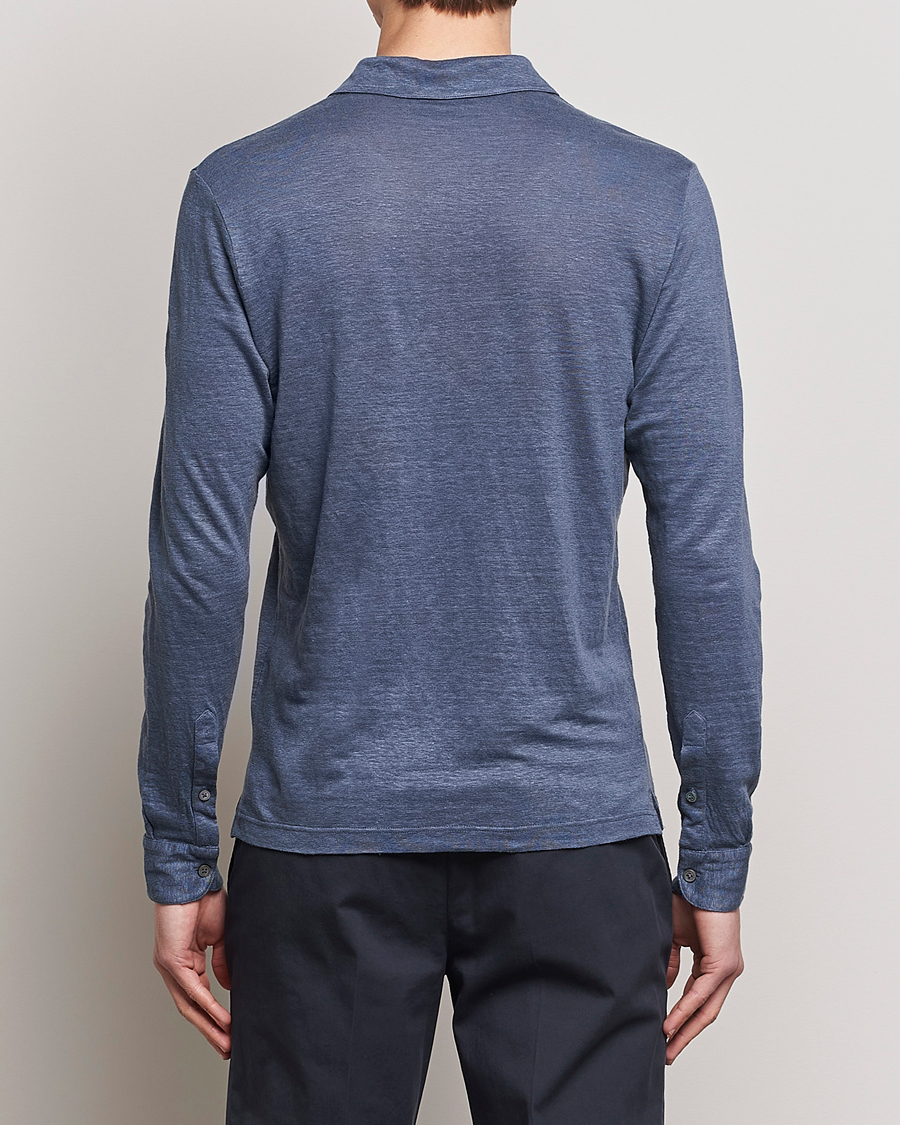 Herre | Trøjer | Gran Sasso | Washed Linen Long Sleeve Polo Blue Melange