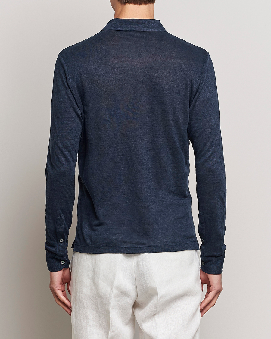 Herre | Polotrøjer | Gran Sasso | Washed Linen Long Sleeve Polo Navy Melange