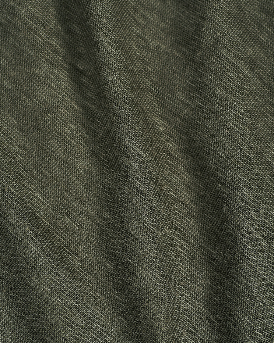 Herre | Trøjer | Gran Sasso | Washed Linen Long Sleeve Polo Dark Green